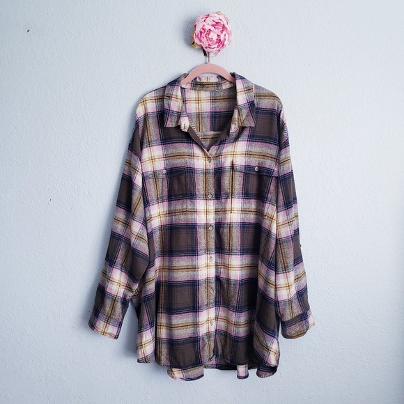 Old Navy Tops - Old Navy Long-Sleeve Plaid Flannel Boyfriend Tunic Shirt